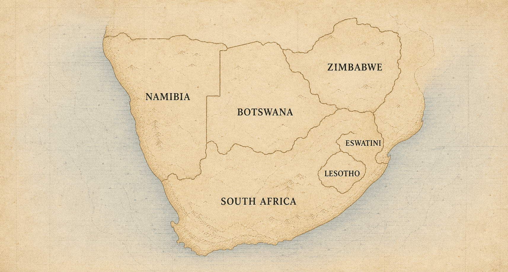 Map of the six countries covered: South Africa, Namibia, Botswana, Zimbabwe, Eswatini and Lesotho